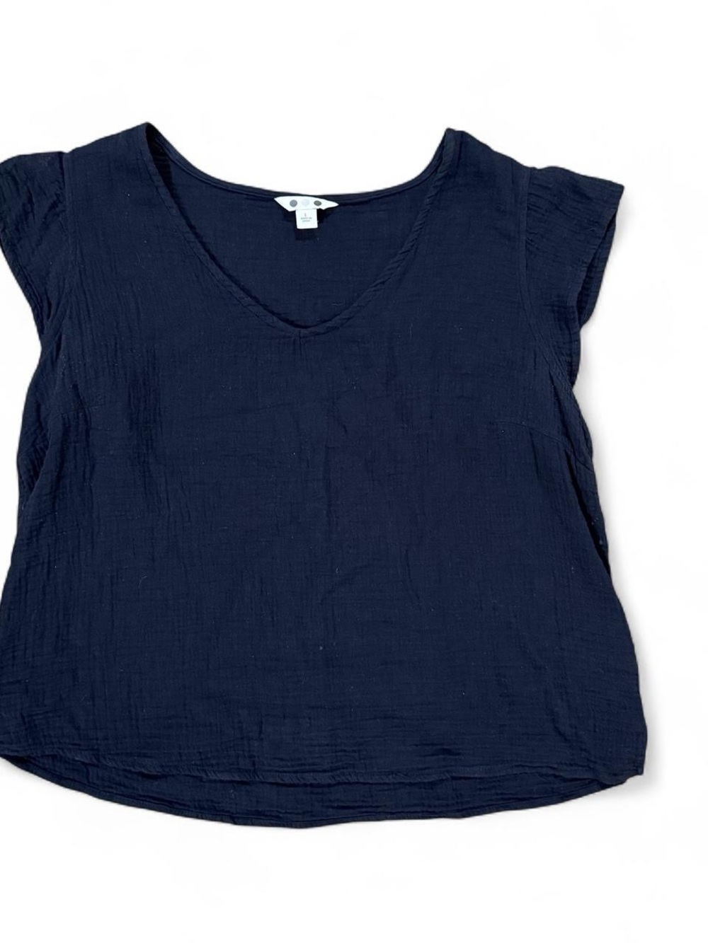 Black Gauze Cotton Cap Sleeve Blouse Women’s Size L Lightweight Summer Top